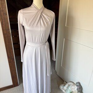 European Boutique Champagne Cream Wrap Dress | Warsaw Designer | Stretch Jersey